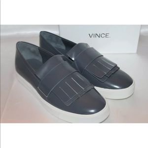 New! Vince gray patent leather kiltie loafers